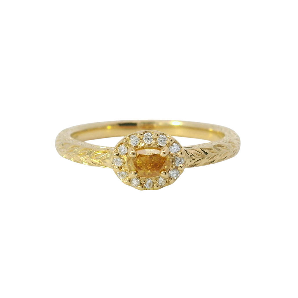 ダイヤモンドリング 〔K18YG/ファンシーダイヤモンド0.2ct〕月の虹/ルアホアノリング0.26ct＃12号