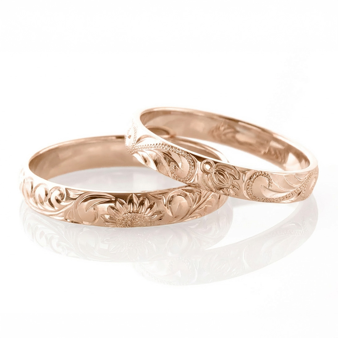 オーダーリング〔K18ピンクゴールド〕ひまわりとウミガメ/マナオラナ3mmリング