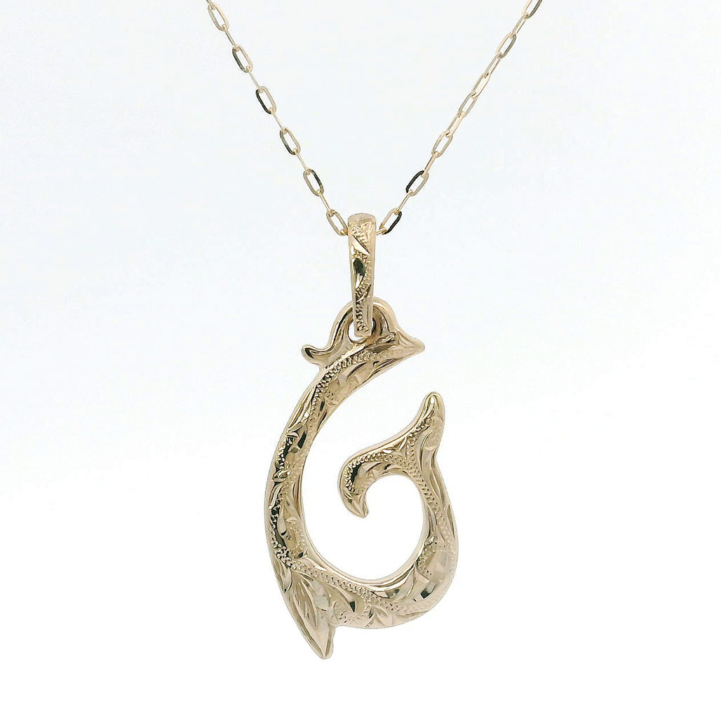 [K18シャンパンゴールド] フィッシュフック オリ ペンダント